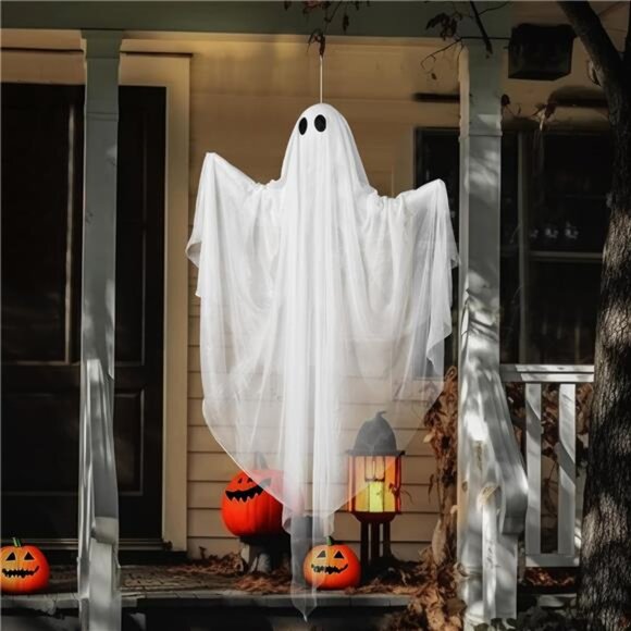 Halloween Hanging Light up Ghost with Spooky Blue LED Light, 47” White Ghosts - Picture 7 of 8